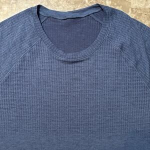 Lululemon Shirt Mens Medium Blue Metal Vent Tech Short Sleeve Gym Updated Fit